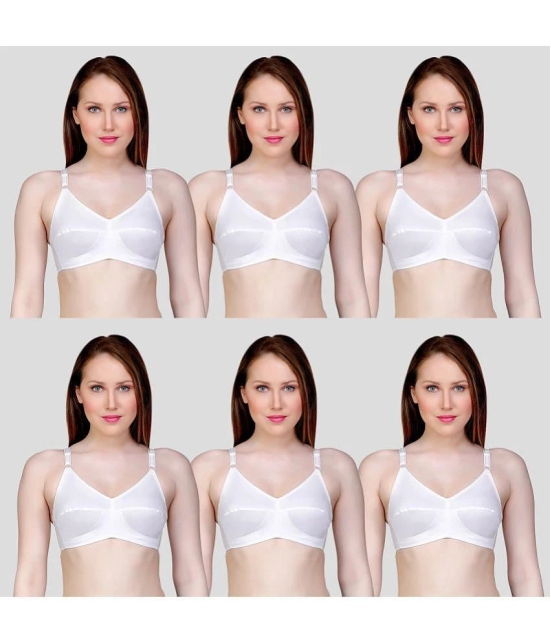 TCG - White Cotton Non Padded Womens Everyday Bra ( Pack of 6 ) - None