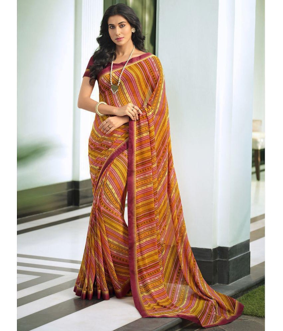 Rangita Georgette Abstract Printed Saree With Lace Border & Blouse Piece - Orange - Orange