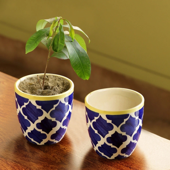 The Two Morocco Pod Handpainted Ceramic Planters (Set of 2)