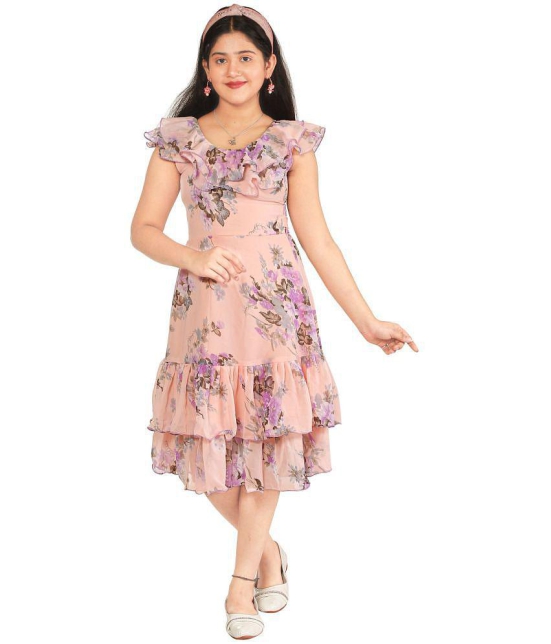 STYLOKIDS - Peach Georgette Girls Tiered Dress ( Pack of 1 ) - None