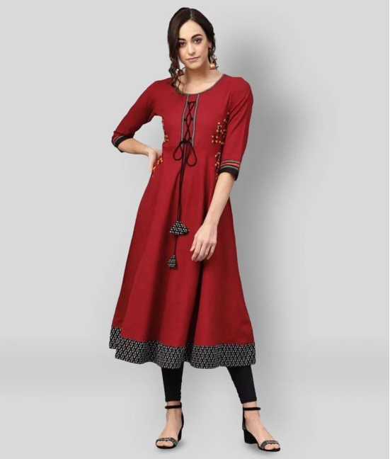 Yash Gallery - Maroon Cotton Womens Flared Kurti ( Pack of 1 ) - 3XL