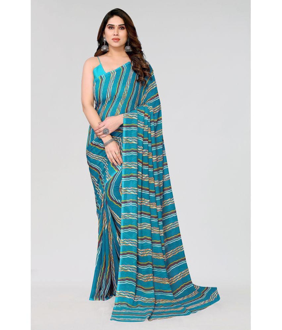 Kashvi Sarees Georgette Printed Saree Without Blouse Piece - Blue ( Pack of 1 ) - Blue