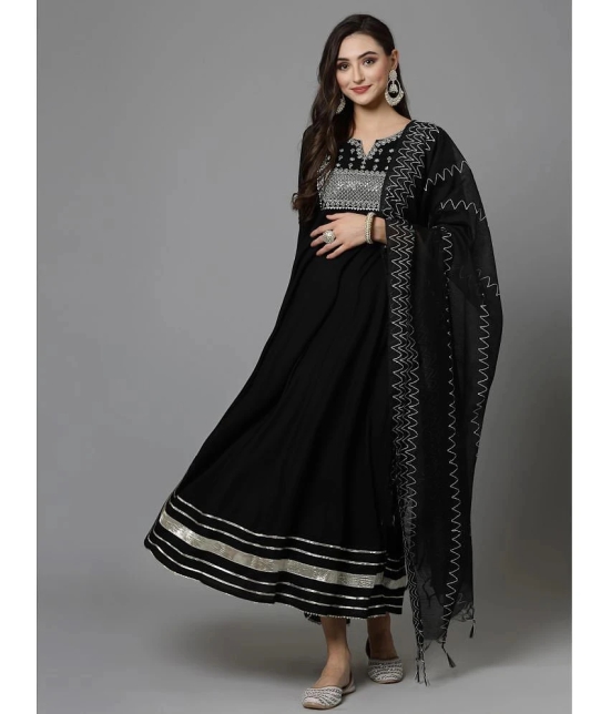 Stylum Rayon Embroidered Anarkali Womens Kurti with Dupatta - Black ( Pack of 1 ) - None