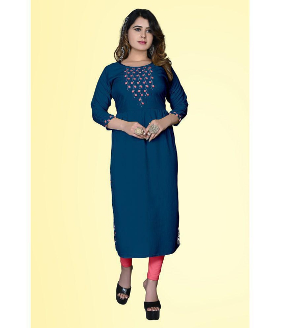 haya fashion - Blue Rayon Women's A-line Kurti ( Pack of 1 ) - None