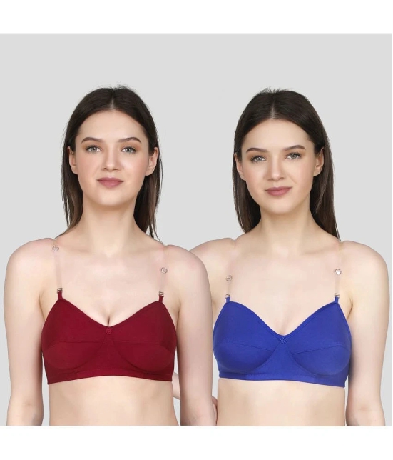 TCG - Blue Cotton Blend Non Padded Womens Everyday Bra ( Pack of 2 ) - None