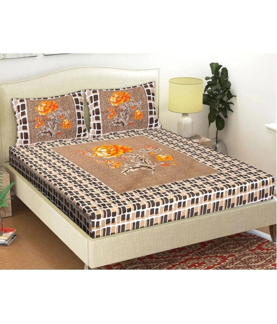 FrionKandy Living Cotton Abstract Double Bedsheet with 2 Pillow Covers - Brown - Brown