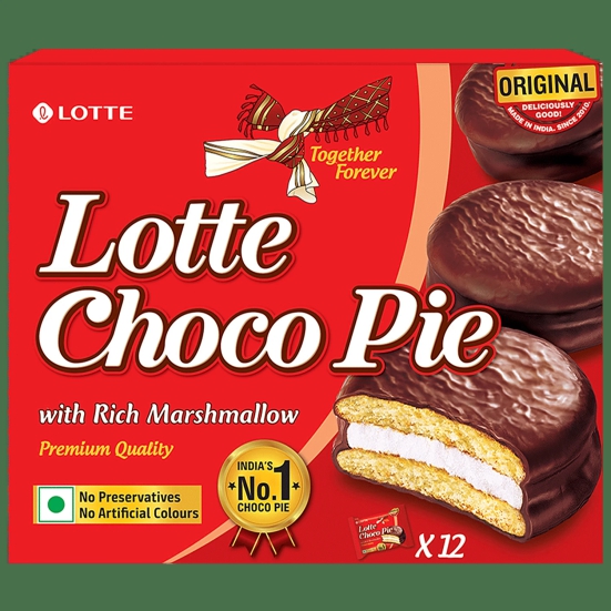 Lotte Choco Pie - Original, With Rich Marshmallow, No Preservatives, 25 G (Pack Of 12)