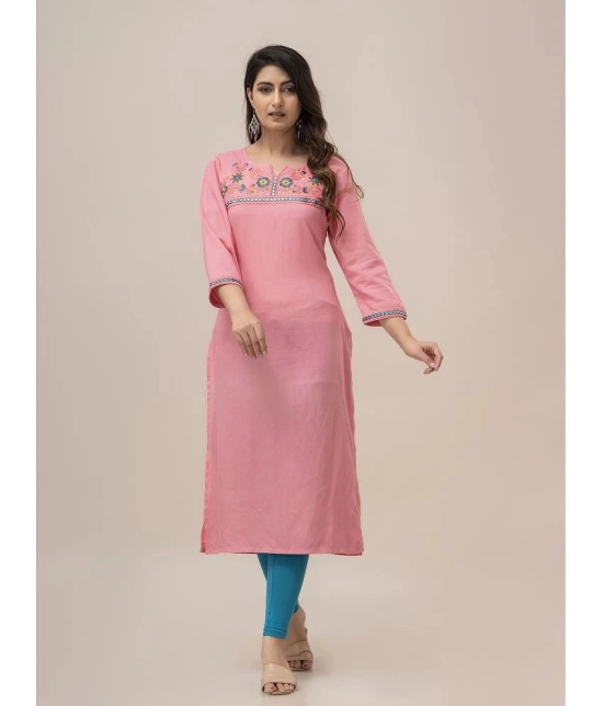 Frionkandy Rayon Embroidered Straight Womens Kurti - Pink ( Pack of 1 ) - None