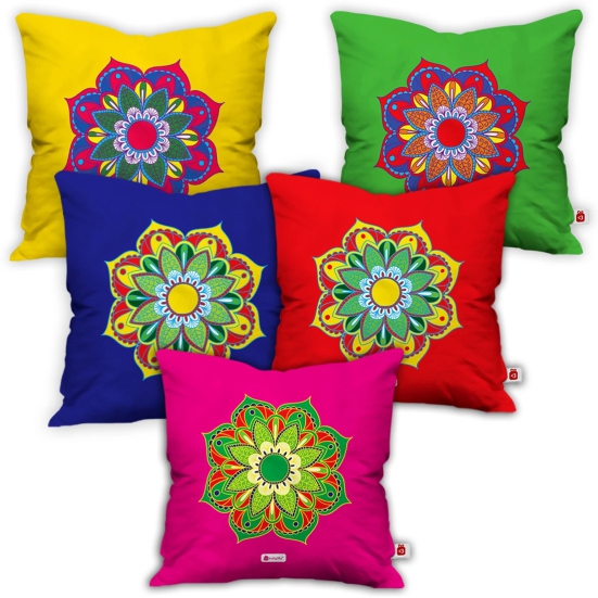 Indigifts Diwali Gift Items Boho-Hippie Floral Mandala Print Set of 5 Cushion Cover 12x12 inch with Filler - Diwali Decoration Items, Diwali Gifts For Family And Friends, Deepawali Greetings