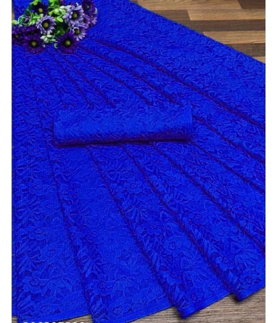 Saadhvi Net Embroidered Saree With Blouse Piece - Blue ( Pack of 1 ) - Blue