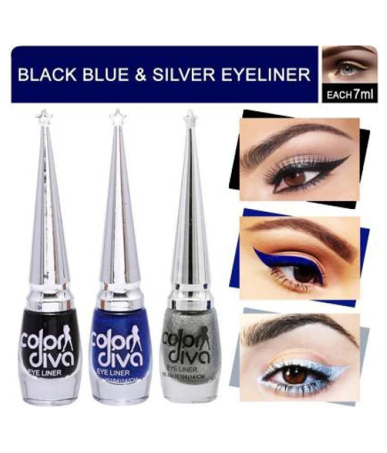 Color Diva Eye Liner, Water Resistant, Long-Lasting, 6ml Matte, Shimmery Finish Pack of 3