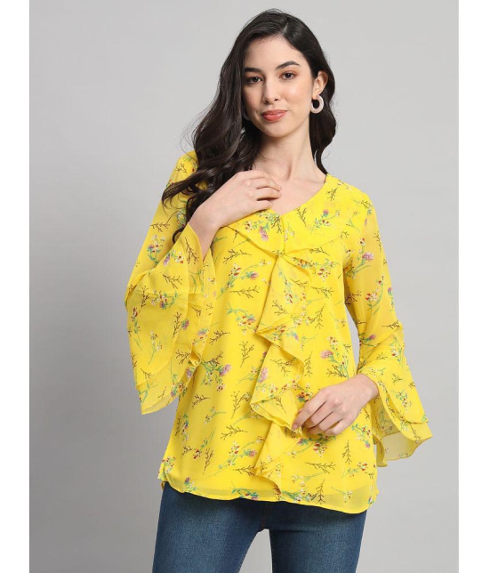 Curvydrobe Yellow Georgette Womens A-Line Top ( Pack of 1 ) - None