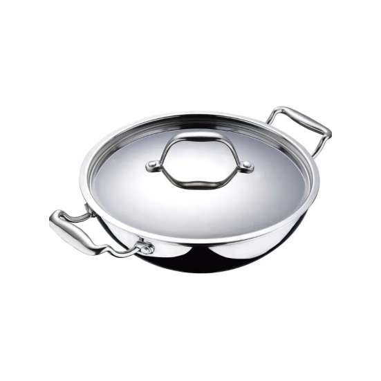 Bergner Argent Tri-Ply Kadhai with Lid | Gas & Induction Compatible | Silver 2.5 Litre