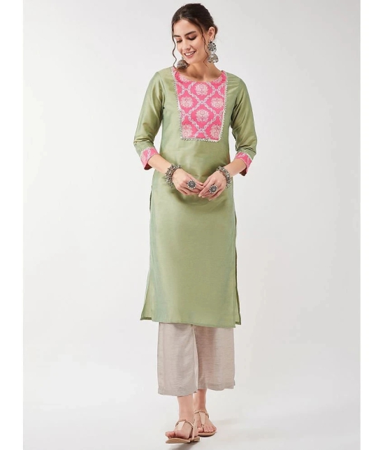 Pannkh - Green Art Silk Womens Straight Kurti ( Pack of 1 ) - None