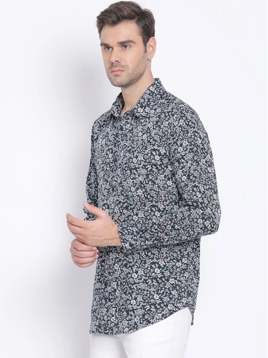 Oxolloxo Men Navy Blue Regular Fit Printed Casual Shirt