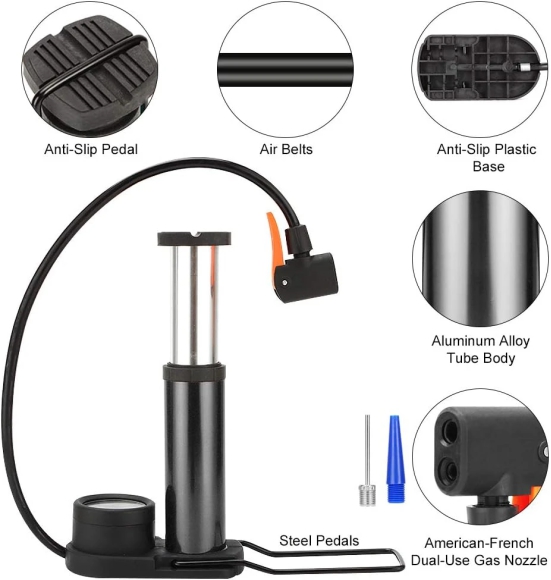 Portable Premium Mini Foot Pump Activated Floor Air Pump (Black)