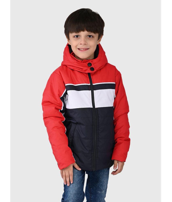 UrbanMark Junior Boys Colorblocked Full Sleeves Puffer Heavy Winter Jacket With Hood - Multicolor - None