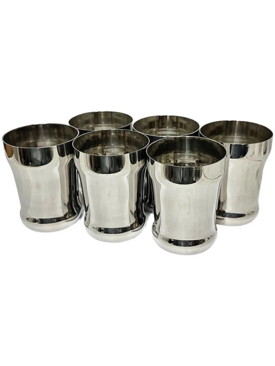 Dynore 6 Pcs Glass Set Steel Plain Water Glass 300 ml ( Pack of 6 ) Silver - Silver