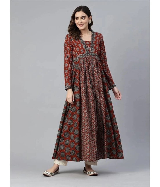 Vbuyz - Maroon Cotton Womens Anarkali Kurti ( Pack of 1 ) - None