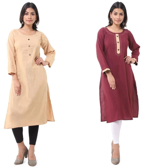 DESHBANDHU DBK - Multicolor Cotton Womens Straight Kurti ( Pack of 2 ) - None