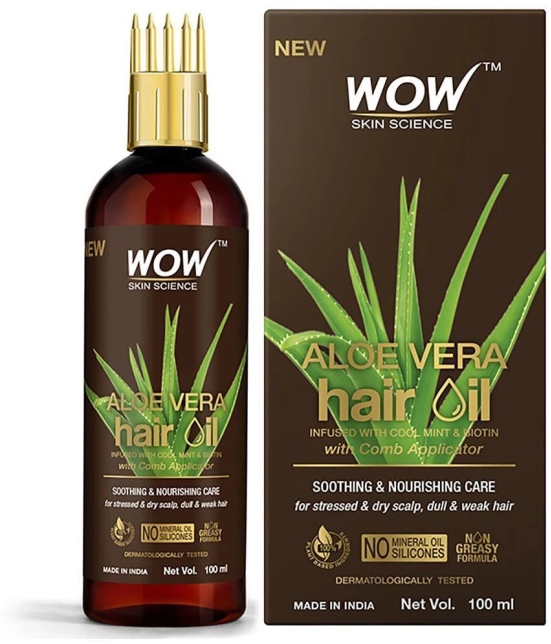 WOW Skin Science Aloe Vera Hair Oil For Dry, Damaged and Frizzy Hair - with Comb Applicator - 100ml