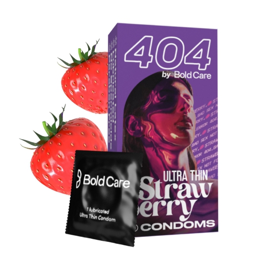 404 by Bold Care Super Ultra Thin Strawberry Flavored Condoms For Men - For a deep connection and real intense contact - Pack of 1 - 10 Condoms