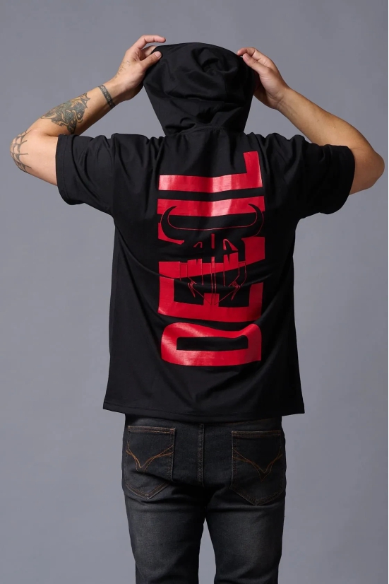 Red Devil Printed Hooded Oversized T-Shirt for Men L