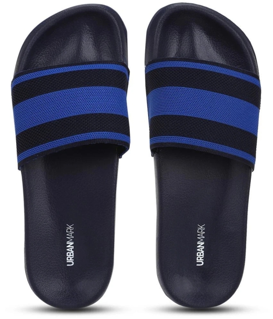 UrbanMark Men Comfortable Light Weight Striped Knitted Slider Slippers- Navy - None