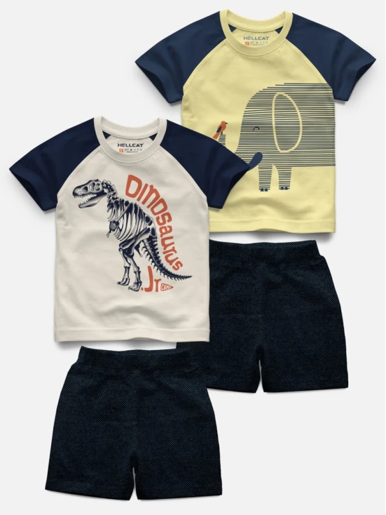 Raglan Half Sleeve Printed T-shirt with Comfy Solid Shorts for Infants & Boys - Pack of 4 (2 T-shirt & 2 Shorts)