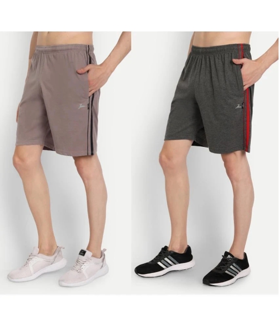 Zeffit - Multicolor Cotton Blend Mens Shorts ( Pack of 2 ) - None