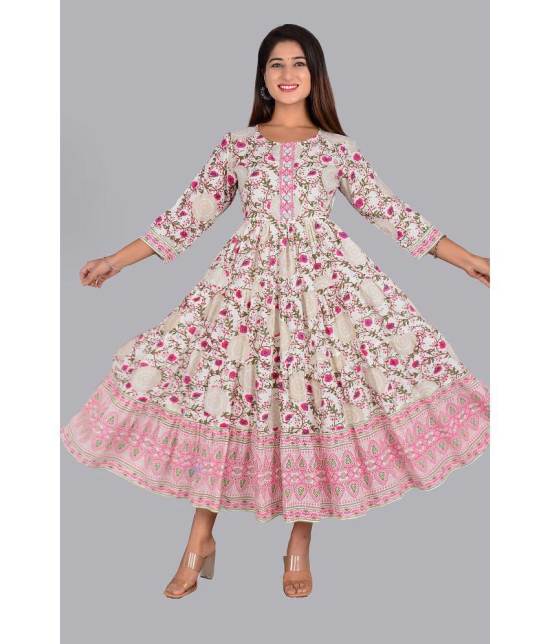 Smien Rayon Printed Anarkali Women''s Kurti - Pink ( Pack of 1 ) - None