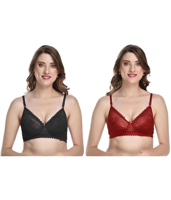 Kiran Enterprises Black,Maroon Net Non Padded Womens Everyday Bra ( Pack of 2 ) - None