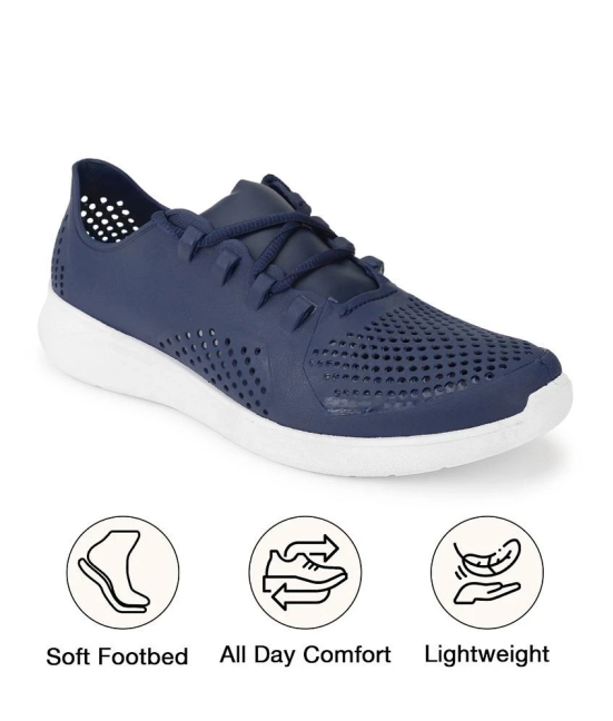 UrbanMark Men Perforated Lace-Up Casual Sneaker Shoes- Navy - None