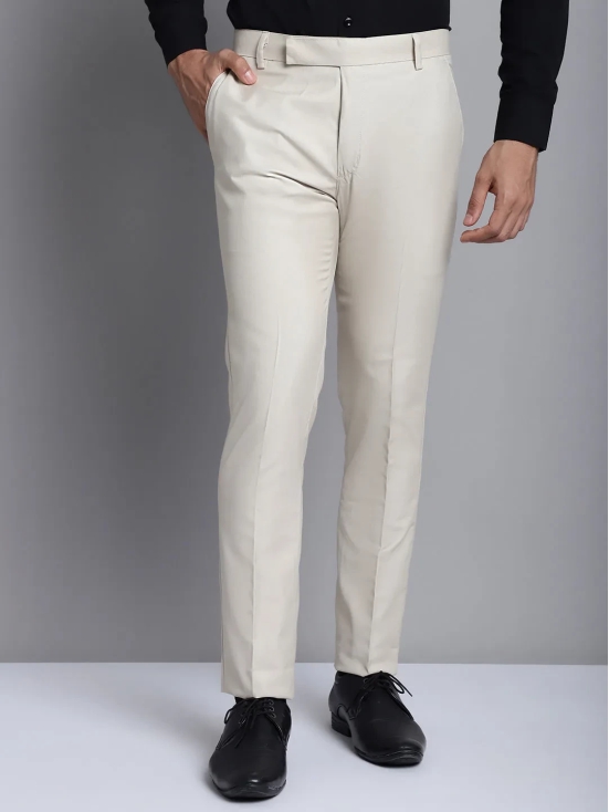 Indian Needle Men's Cream Tapered Fit Formal Trousers-34 / Cream