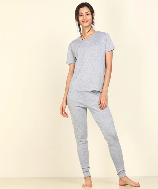 Womens Lounge Wear Regular Fit T-Shirt And Solid Tights Set-XL / Grey