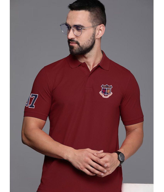 ADORATE Cotton Blend Regular Fit Embroidered Half Sleeves Men's Polo T Shirt - Burgundy ( Pack of 1 ) - None