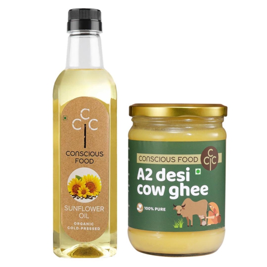 Pack of Sunflower Oil - 1L & A2 Desi Cow Ghee - 500ml-Bundle