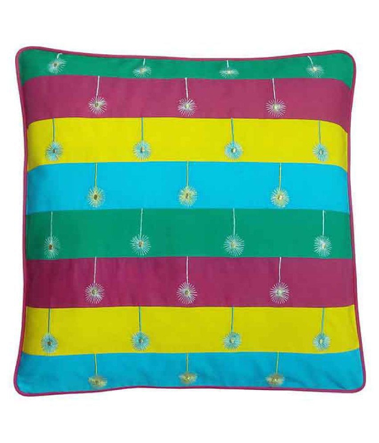 HUGS N RUGS Set of 1 Cotton Embroidered Square Cushion Cover (40X40)cm - Multi - Multi