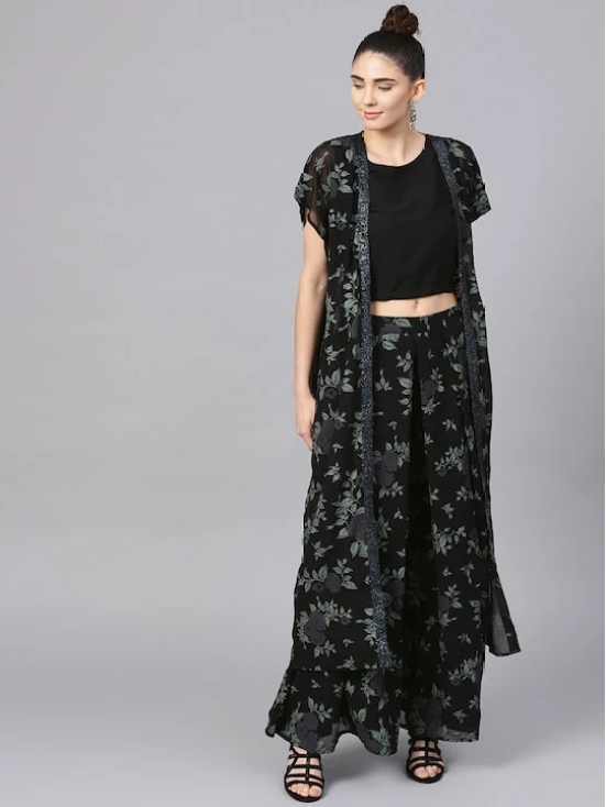 Women Black & Green Solid Top with Palazzos