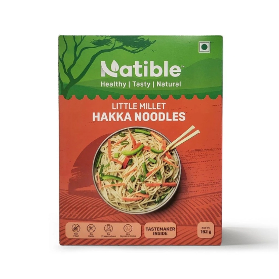 Natible No Maida Little Millet Hakka Noodles, Easy & Ready To Cook, Instant Healthy Lunch or Dinner | Healthy and Organic Foods, 192 Gram