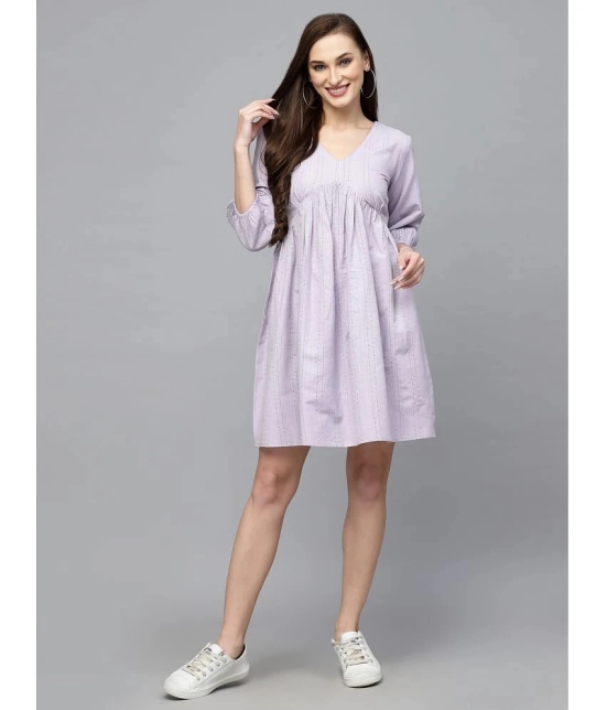 Stylum Cotton Blend Striped Above Knee Womens Fit & Flare Dress - Lavender ( Pack of 1 ) - None