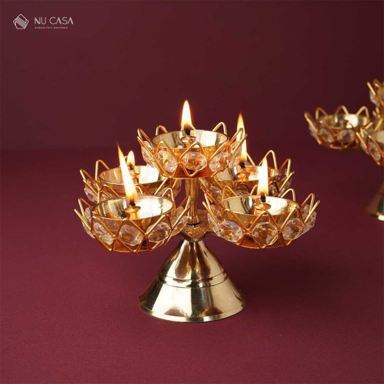 Crystal 5 Brass Diya