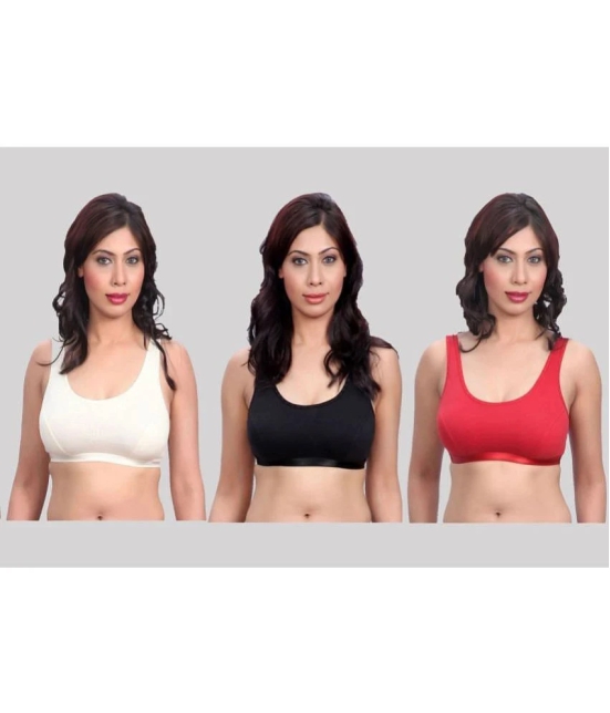 Kiran Enterprises Pack of 3 Cotton Non Padded Womens Everyday Bra ( Multicolor ) Sport Bra - None