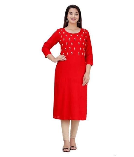 HIGHLIGHT FASHION EXPORT - Red Rayon Womens Straight Kurti - M