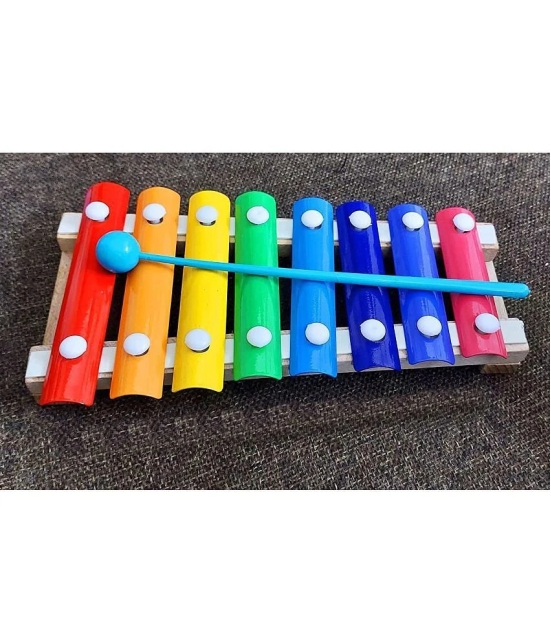 Fratelli Ecofriendly Wooden Xylophone Kids First Musical Sound Instrument Toys with 8 Notes Multicolor Made in India || BIS Approved