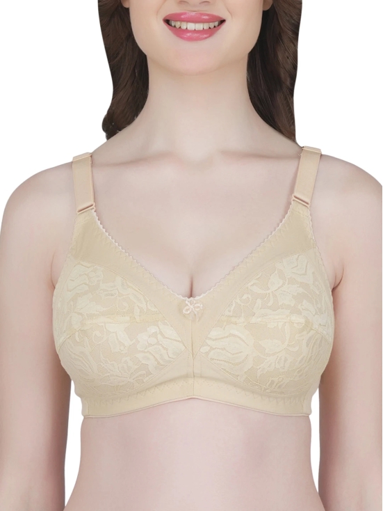 Eves Beauty Womens Full Coverage Non Wired Everyday Bra with Lace-42D / Beige