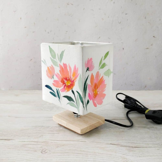 Square Table Lamp - Floral Lamp Shade