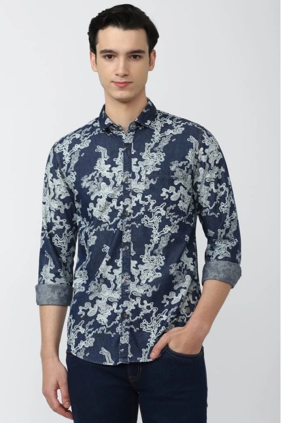 Men Navy Slim Fit Print Full Sleeves Casual Shirt