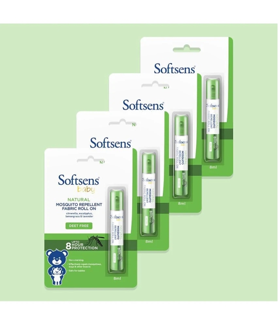 Softsens baby Natural Mosquito Repellent Fabric Roll-On - 8ml - Pack of 4