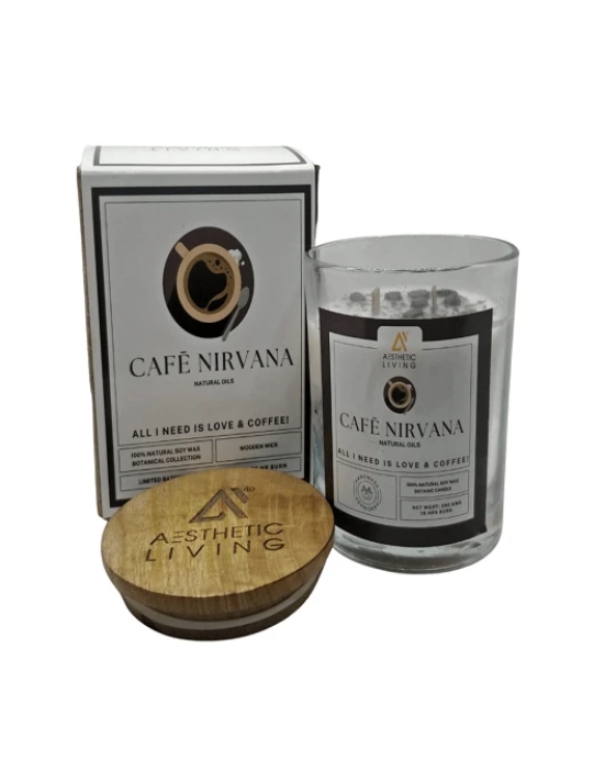 Aesthetic Living Caf Nirvana Botanic Candle with Coffee Essential Oil, 300 gm